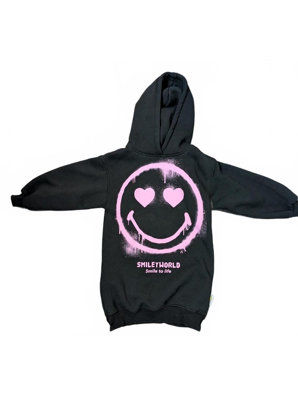 Zara x SmileyWorld Hooded Sweatshirt Dress | Black & Pink | Size 7 (122 cm)